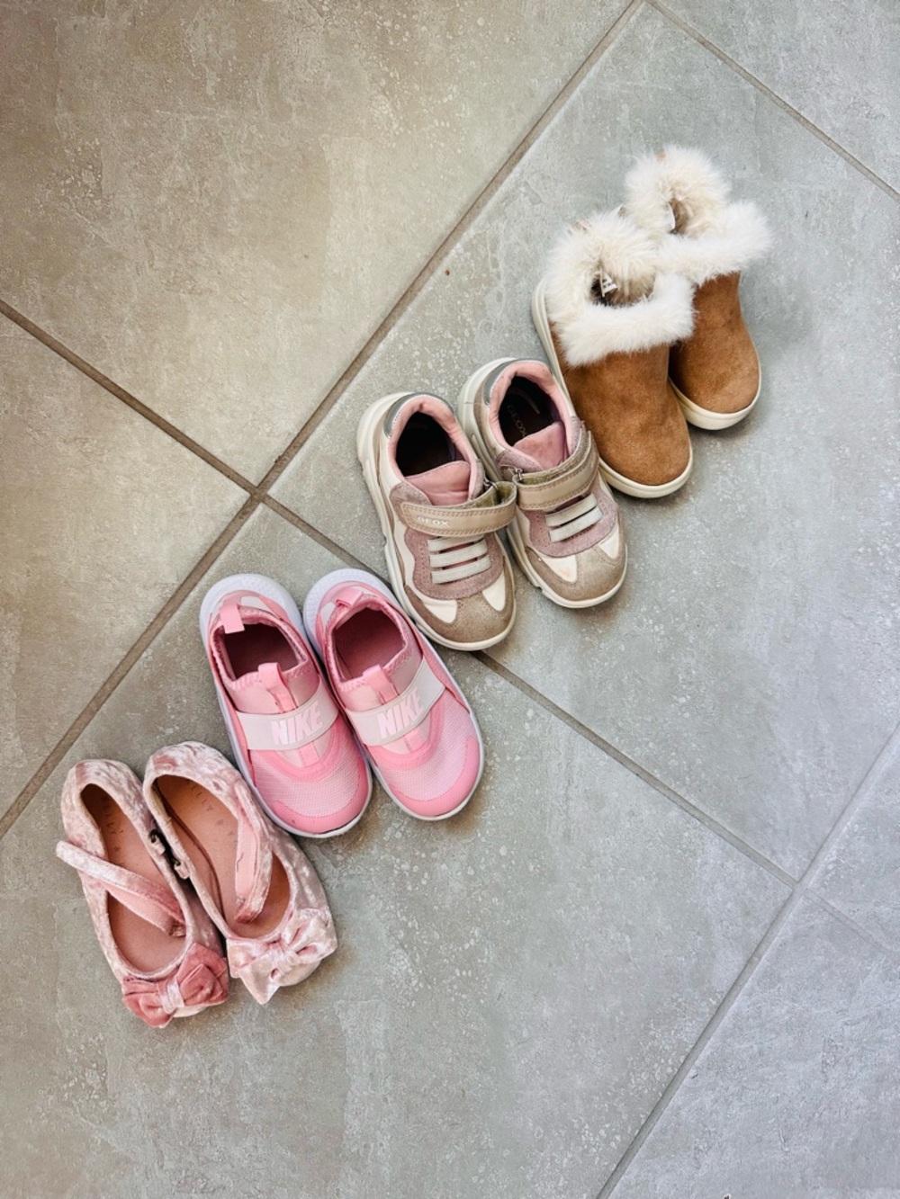 4 Piece Toddler shoe Bundle of Brands:  Nike, Geox, and Kelly & Katie Shoes